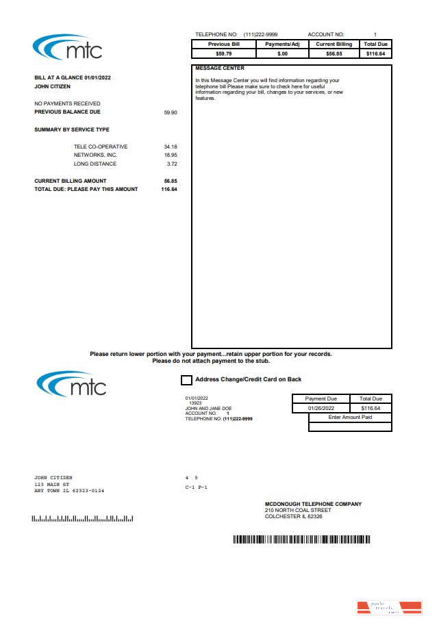 USA Illinois MTC utility bill template in Word and PDF format